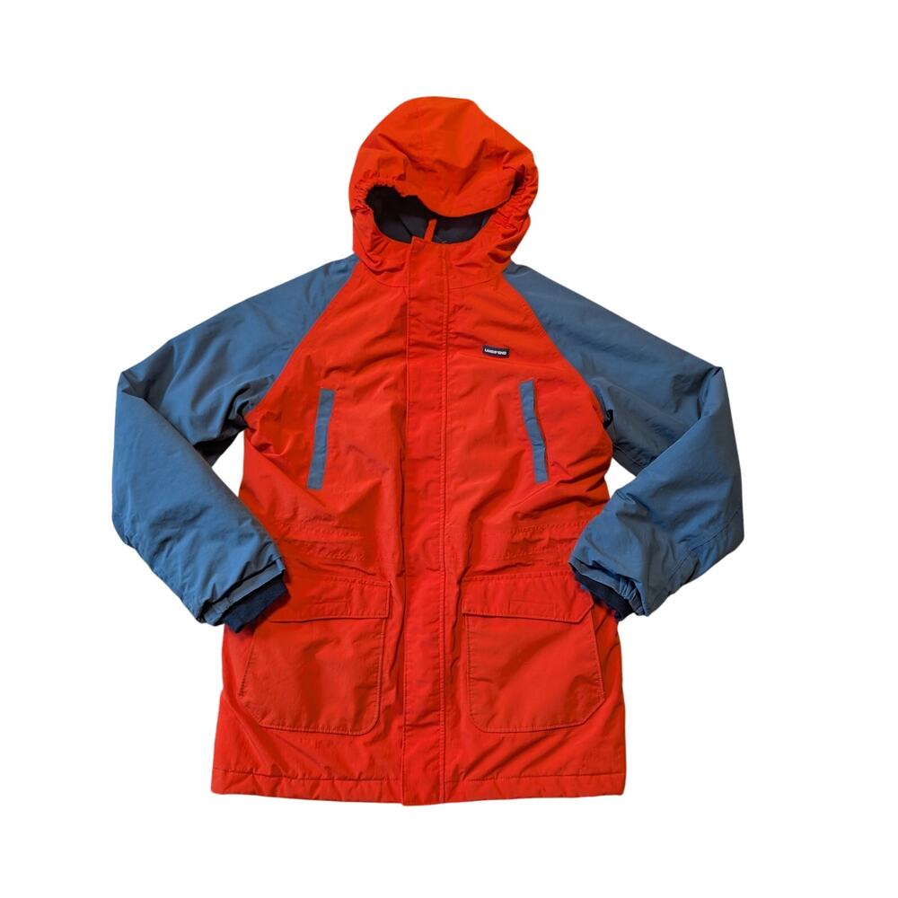 Lands' End Boys L 14-16 Orange Blue Hooded Winter Jacket Squall Parka Coat